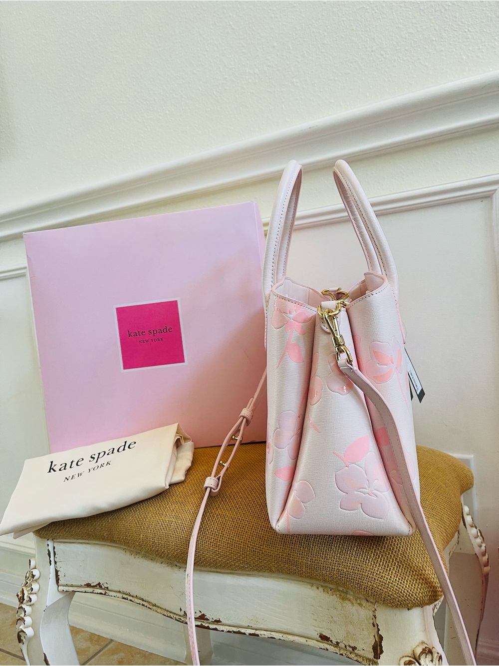 Kate Spade New York serena spring pansies embossed satchel - Picture 10 of 16